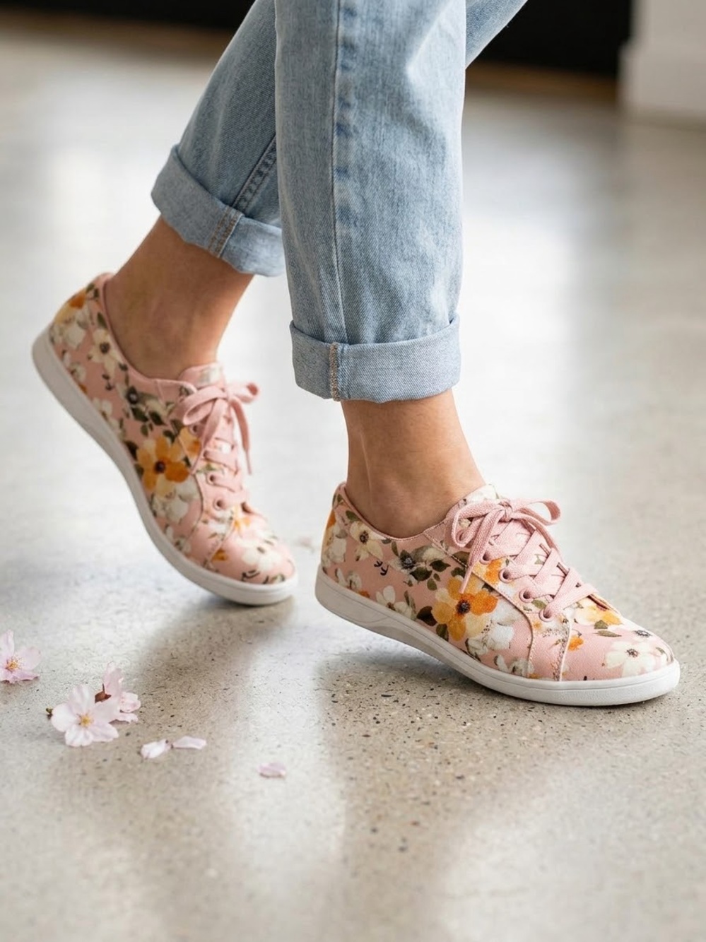 Easy Spirit Pink Floral Lace-Up Sneakers
